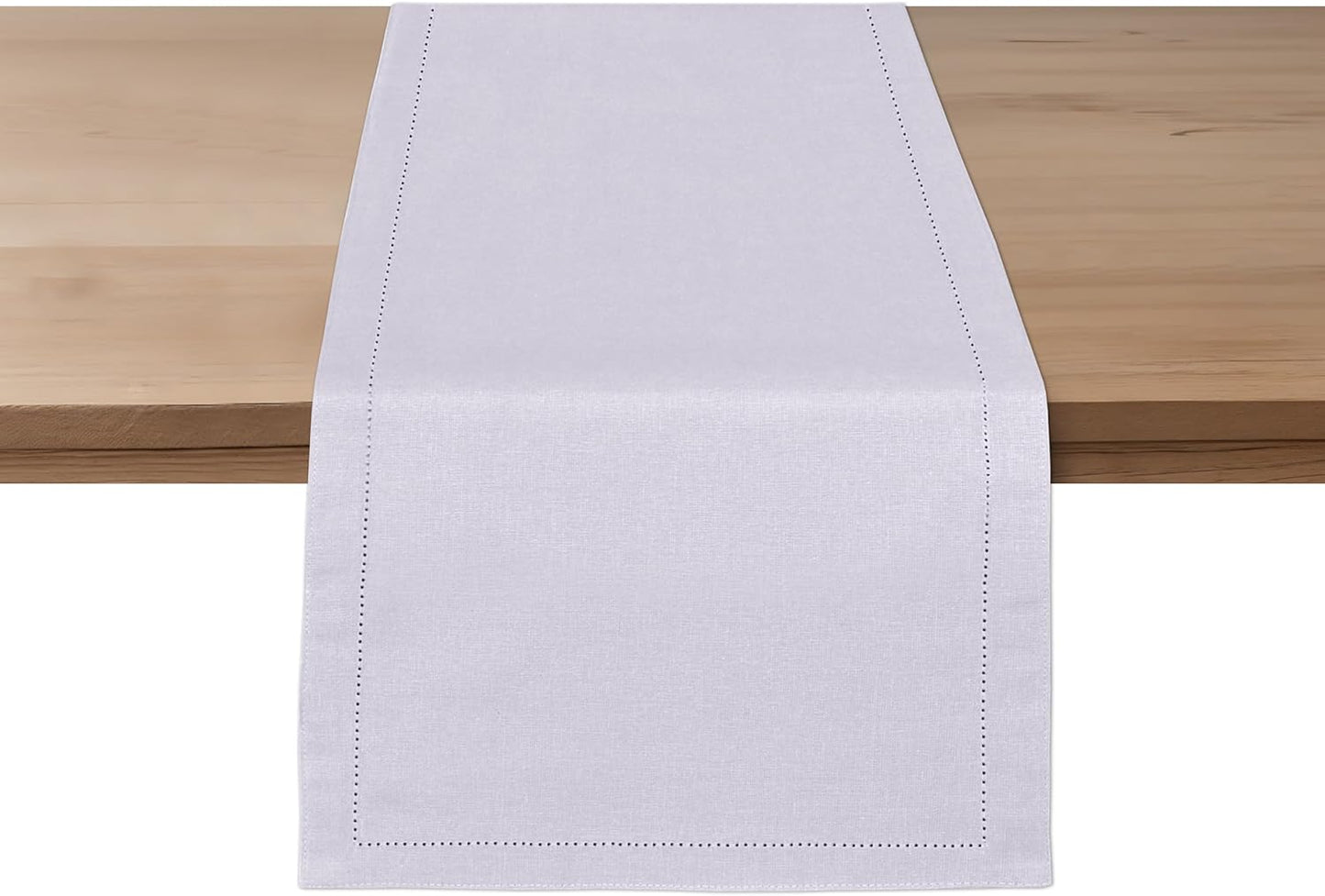 Ruvanti Linen Table Runner 60 Inches, Classic Hemstitch, Washable, Reusable, Non-Slipping, Stain Resistant- Perfect for Parties, Weddings, Dinners, Thanksgiving, Christmas, Indoor use – Lavender Grey