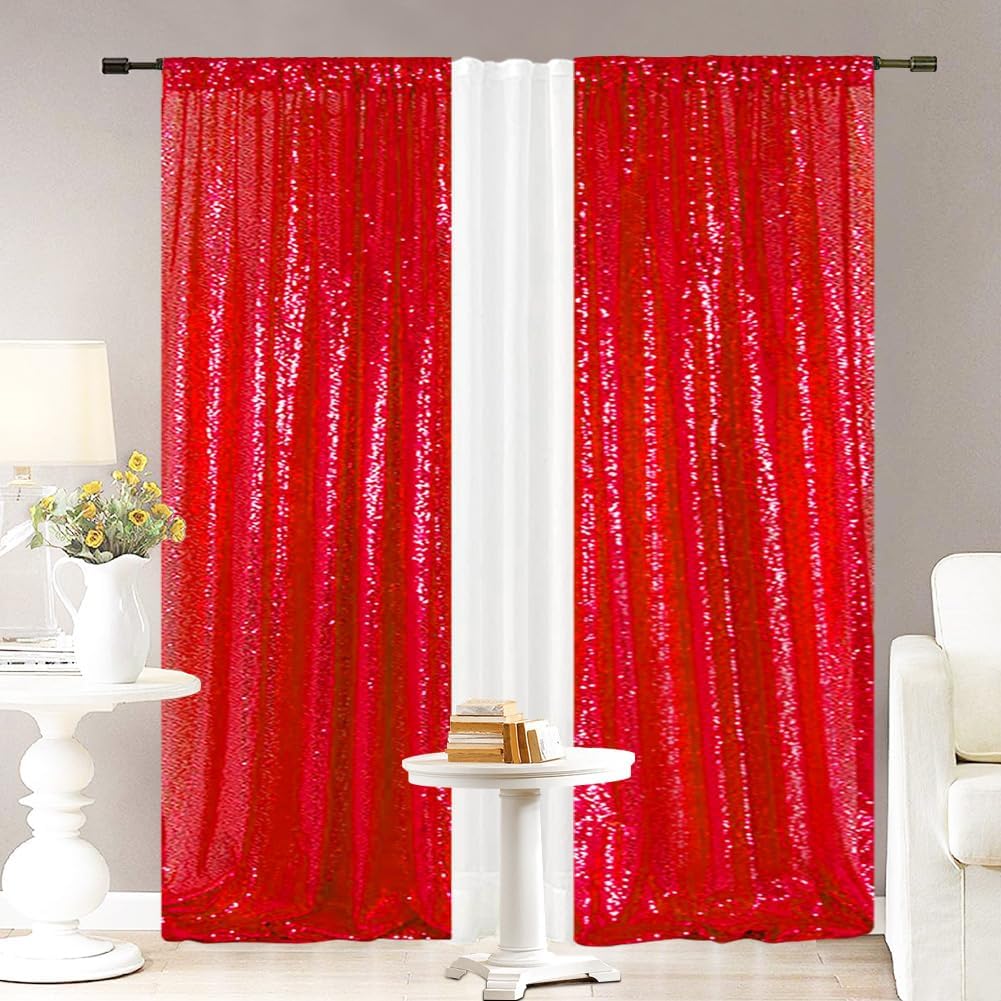 Eternal Beauty Sequin Backdrop Curtains, 2x8 Ft-2 Panels Red Back Drop for Shimmer Photography Party Wedding Birthday Decor