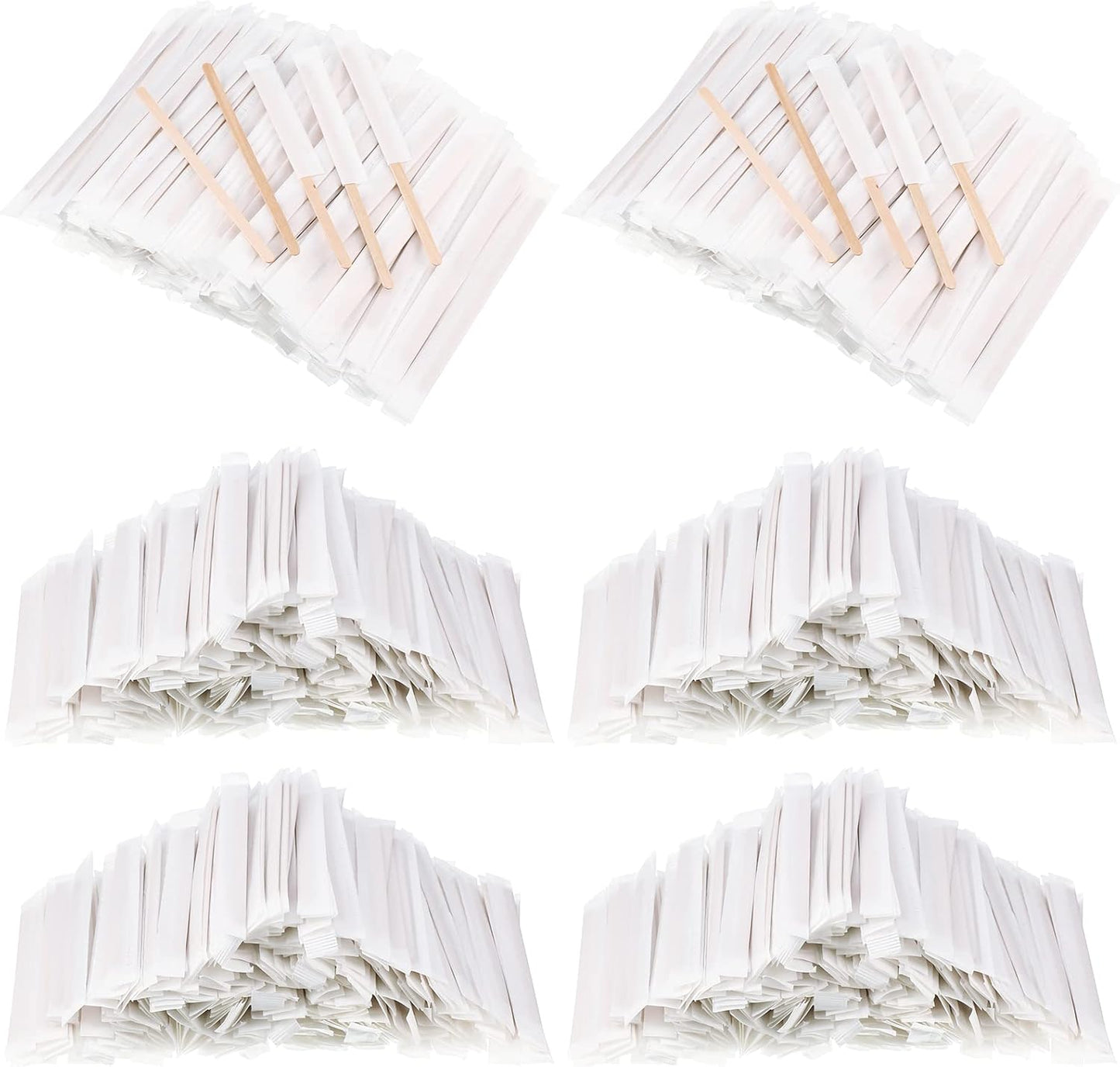 2000 Pcs Individually Wrapped Wooden Coffee Stirrers, Disposable Coffee Stir Sticks Round End Sticks Bulk Wood Stirrers for Cocktail Hot Drinks Restaurant Bar Home Office (5.5 Inch)