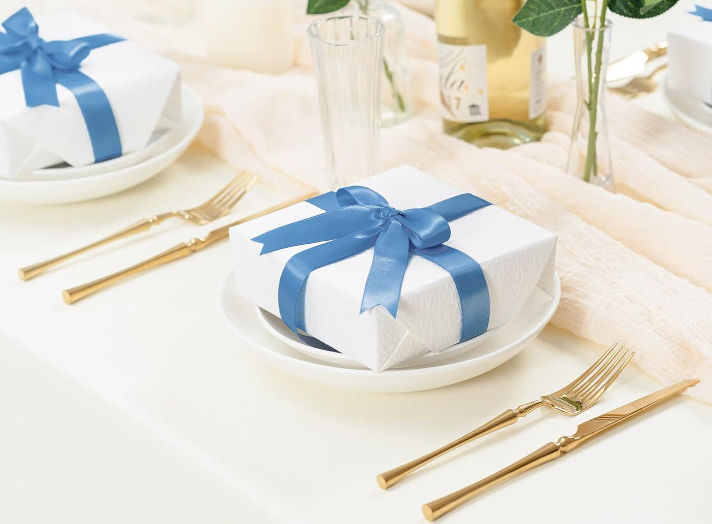 French Blue Satin Ribbon 7/8 Inch x 50 Yards Double-Faced Ribbons for Gift Wrapping Flower Bouquet Wedding Paper Bows Invitations Crafts