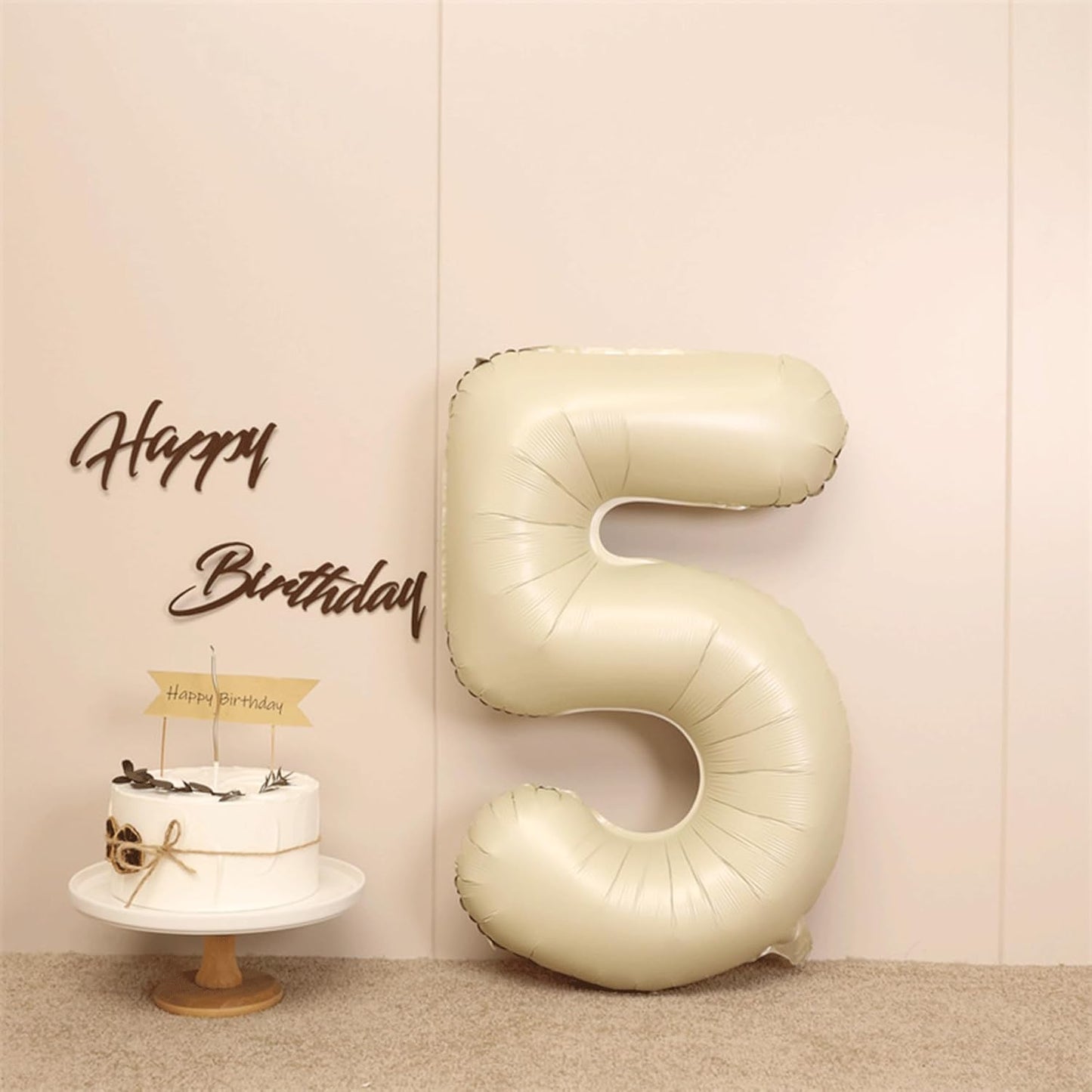 40 Inch Big Cream White Number Balloon Birthday Decoration, Number 5 Helium Balloon 15 25 35 45 50 Years old Birthday Anniversary Party Supplies Foil Number Balloons Supplies Decorations