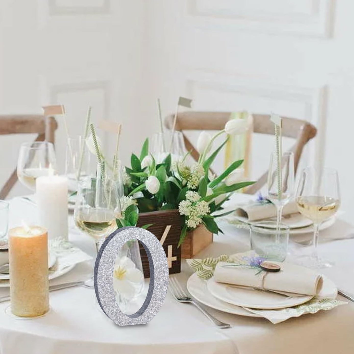 TONIFUL 8 Inch Silver Glitter Letter O Table Centerpiece A-Z Silver Birthday Party Decorations,Silver Alphabet O for Birthday,Chrismas,Graduation,Bridal Shower,Wedding,Anniversary Party Supplies