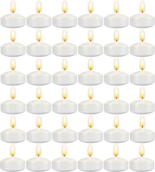Aignis 36pcs Floating Discs Wax Candles, Burning Time 4+ Hours, 2 Inch Unscented Dripless, White Set for Wedding/Birthday/Celebration/Party/Holiday/Home Décor