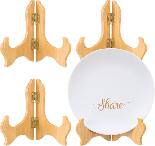 Tatuo 4 Packs Wooden Display Stand Decorative Plate Stands for Display Picture Frame Holder Easels(Wood,4 Inch)