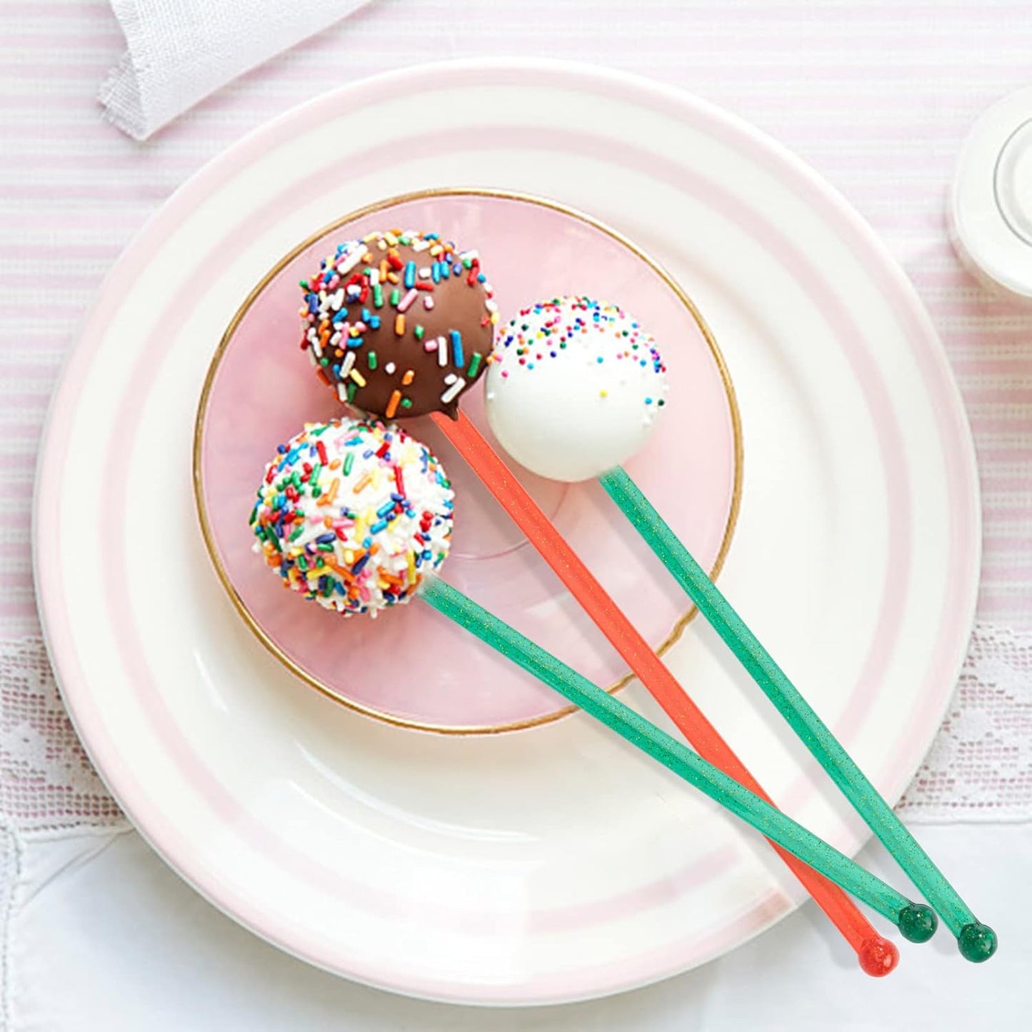 100-PCS Christmas Green and Red Glitter Plastic Swizzle Sticks, Crystal Cake Pops, Cocktail Coffee Drink Stirrers, Stir Sticks, 7.24 Inch