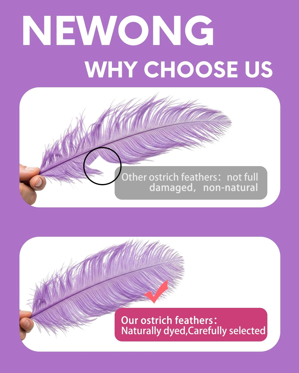 NEWONG 30pcs Light Purple Ostrich Feathers Natural Bulk 9-12in（23-30cm） Vase Craft Wedding Home Party Centerpieces Christmas Day Decoration