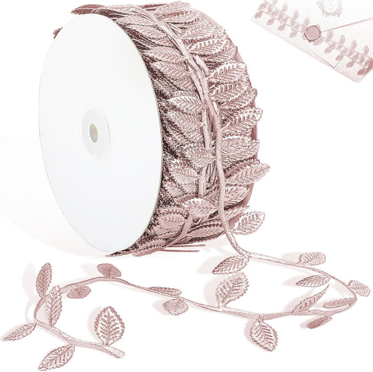 Naidiler Rose Gold Leaf Ribbon, Artificial Vines Leaves String Trim Ribbon Wild Jungle Botanical Greenery for Baby Shower Party Wedding Home Wreaths & DIY Craft (Rose Gold 120Ft)