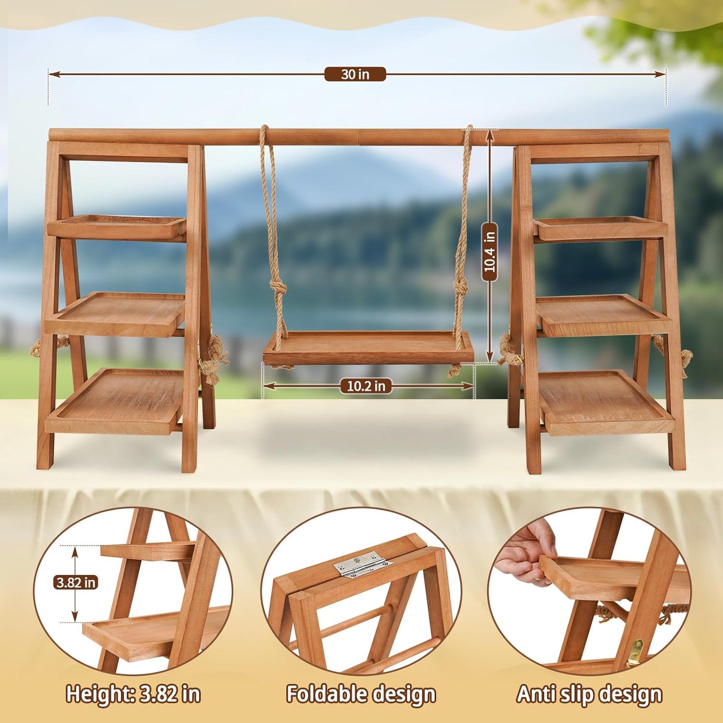 Wooden Cupcake Stand, 3 Tier Cupcake Display Stand for Dessert Display, Dessert Stands with Serving Tray and Foldable Stand for Party, Birthday, Wedding, Events, Baby Shower (Brown)