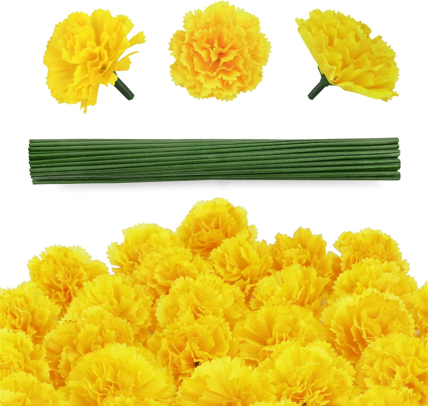 30 Pcs Artificial Marigold Flowers,2" Silk Marigold Flower Heads with Stems,Yellow Flowers Artificial for Diwali Decor,Indian Wedding,Home,DIY Wreath Garland,Day of The Dead Decorations