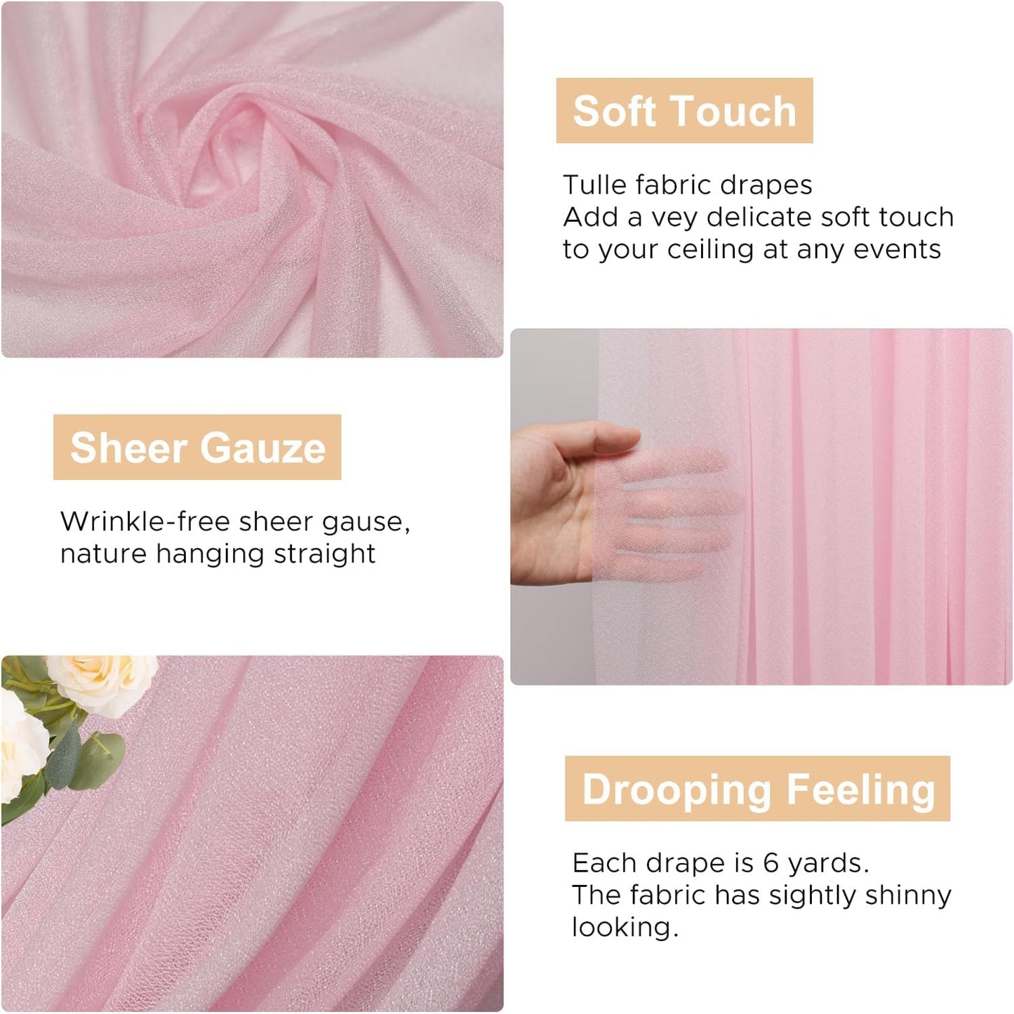 Wokceer Wedding Arch Draping Fabric 6 Panels 28.7" x 20FT Blush Pink Drapes Sheer Fabric Backdrop Arch Draping Fabric for Wedding Ceremony Birthday Party Bridal Shower Decoration