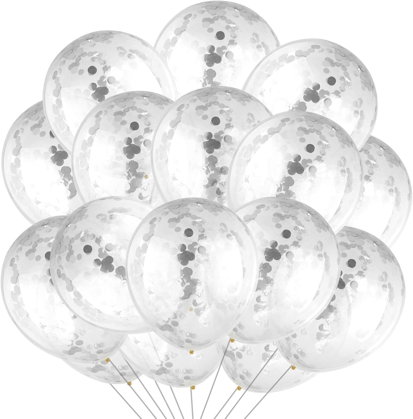 10 Pieces 18 Inch Glitter Confetti Balloons Paper Dots Confetti Shiny Latex Large Balloons for Birthday Wedding Party Decorations(Silver)