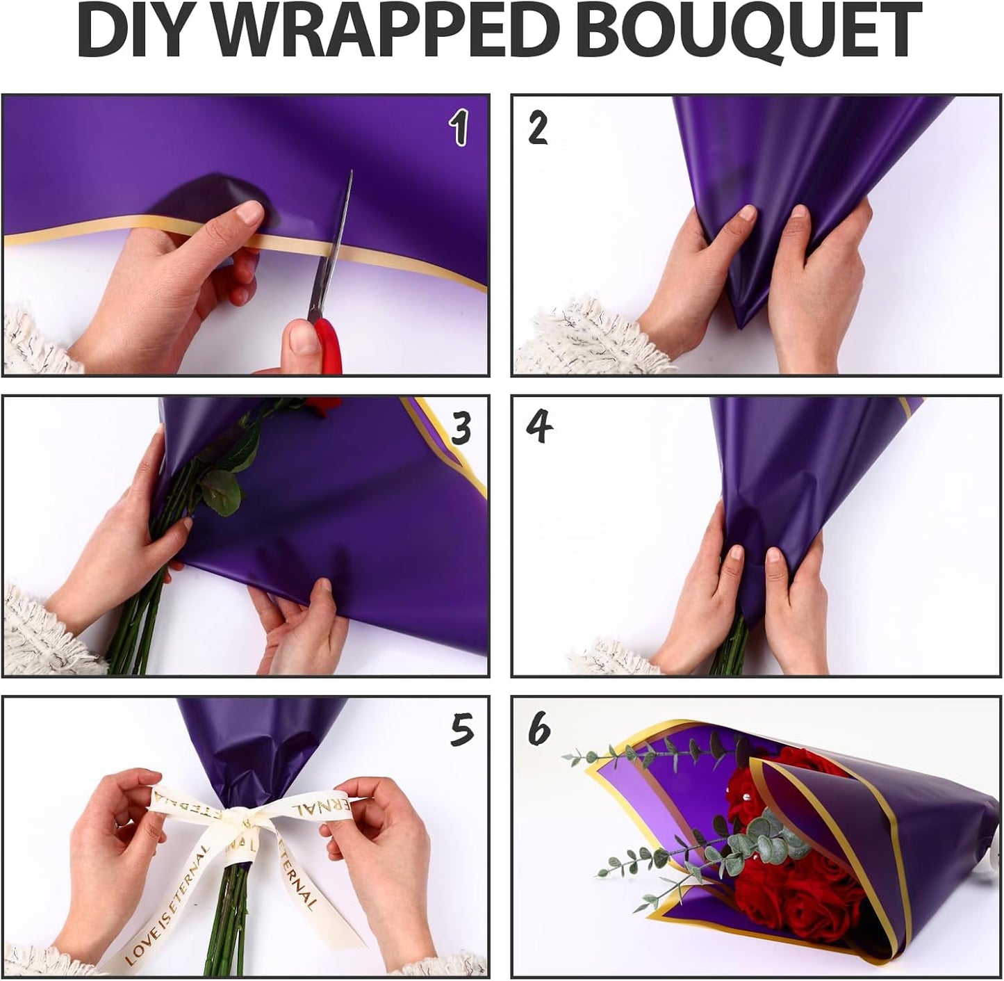 NESCCI 20 Sheets Flower Wrapping Paper - Waterproof Floral Bouquet Wrapping Paper, Florist Supplies Packaging Paper for Wedding Birthday Gift DIY (Deep purple)