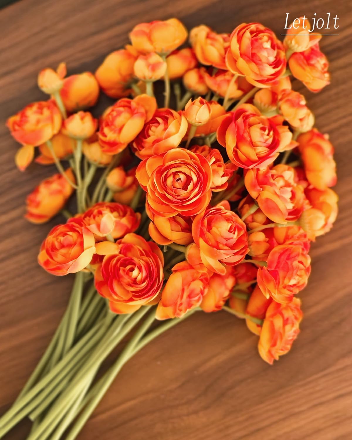 Letjolt Ranunculus Artificial Flower 18 Pcs Orange Silk Ranunculus Wedding Bouquet Engagement Centerpieces Arrangements Bridal Shower Decorations Home Decor, Orange