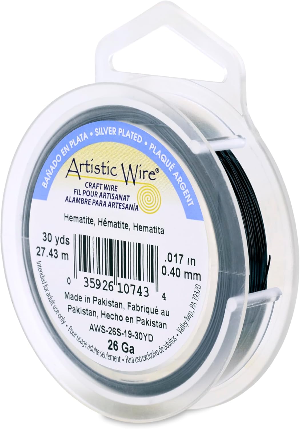 Artistic Wire, 26 Gauge Silver Plated Tarnish Resistant Colored Copper Craft Wire, Hematite, 30 yd