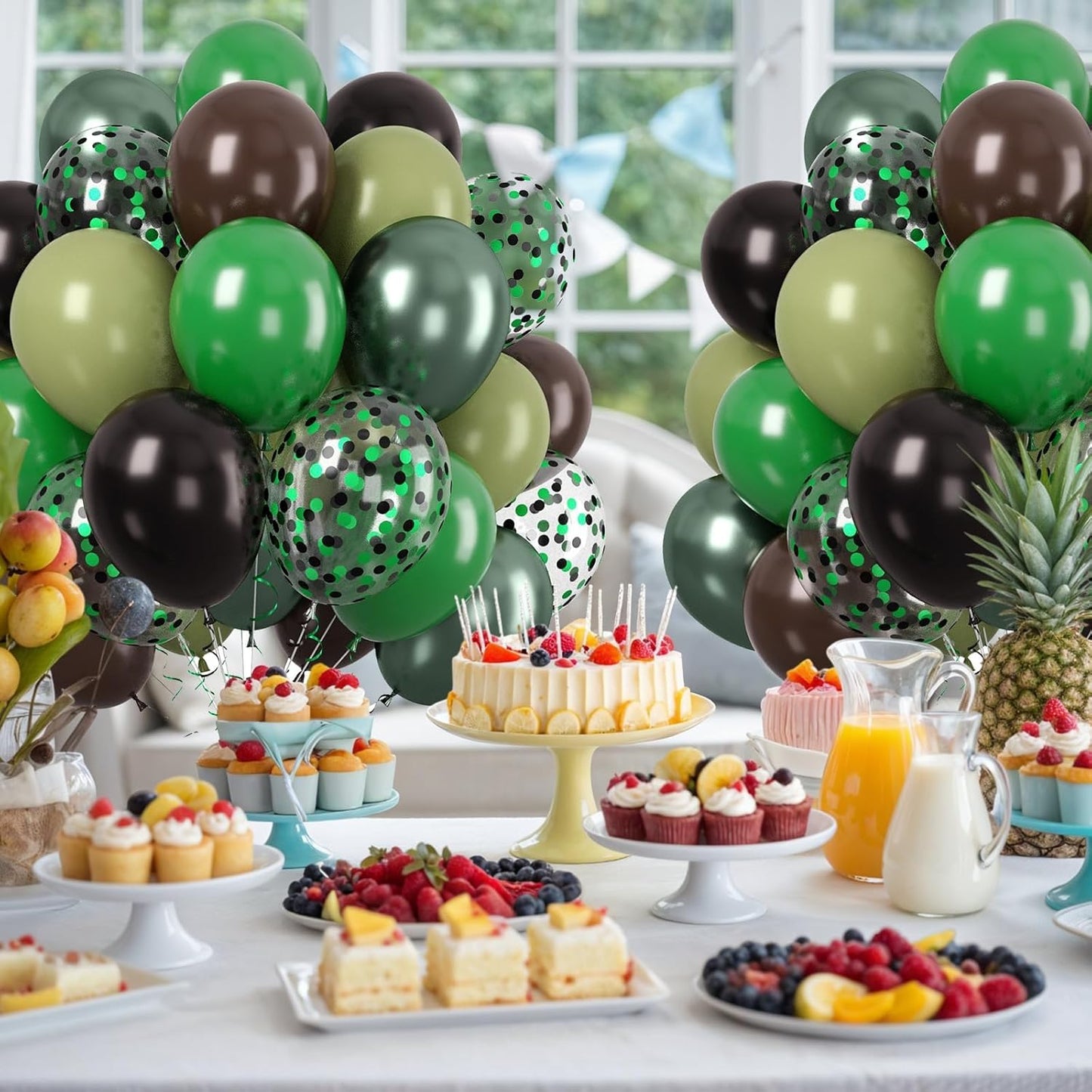 Paready Dark Green and Brown Balloons Set, 50 Pcs Metallic Green Brown Black Balloon, 12 Inch Sage Green Confetti Party Balloons for Kid Boys Camouflage Army Camping Camo Theme Party Birthday Supplies