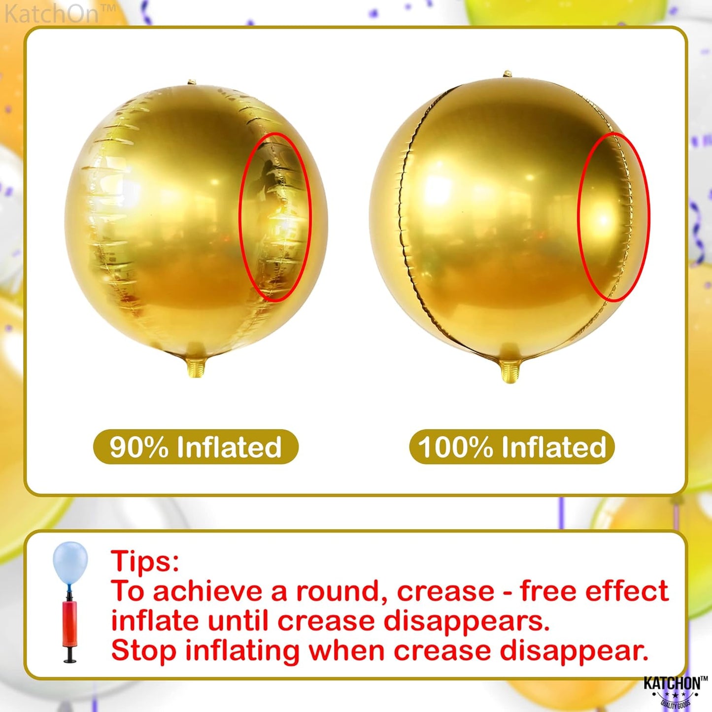 KatchOn, Big Gold Foil Balloon - 22 Inch, Pack of 6 | Gold Mylar Balloons for Golden Party Decorations | Metallic Balloon for Disco, Retirement, Anniversary, Bridal Shower, Birthday Decorations