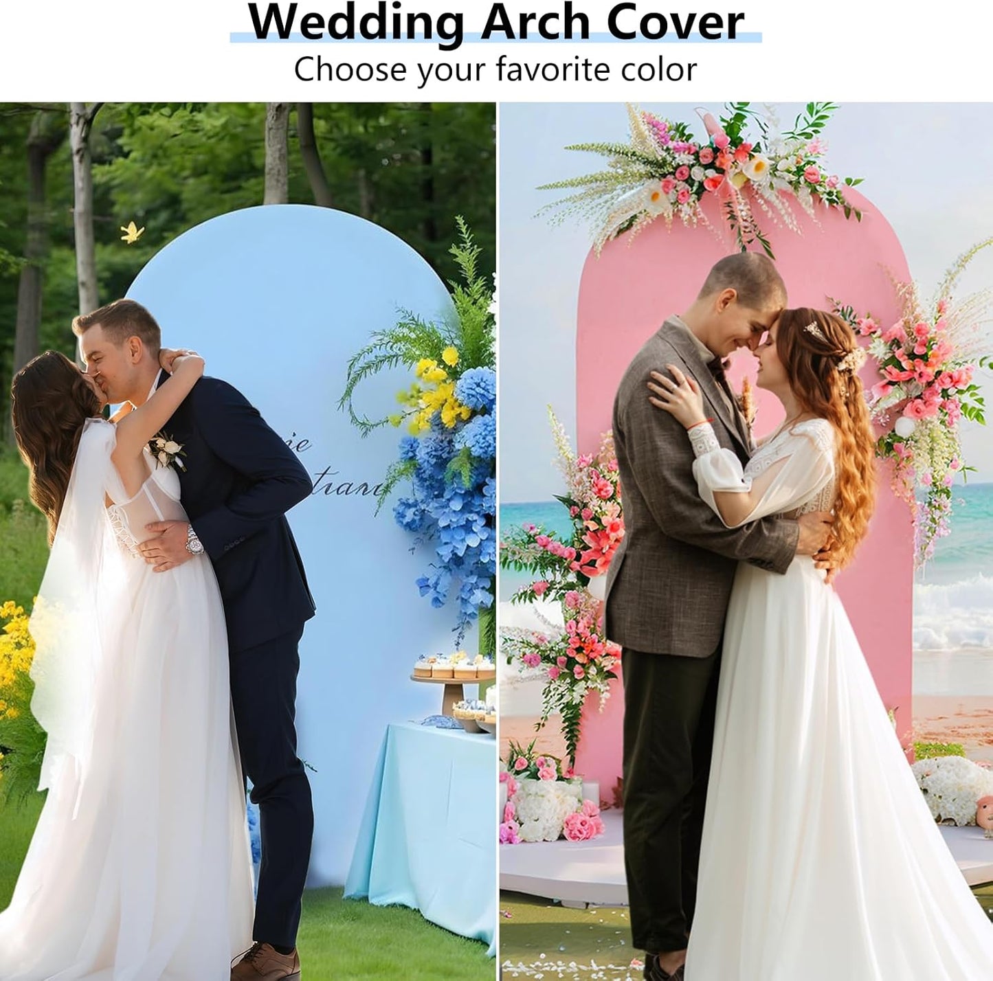 HEMMOTOP 7.2 ft Arch Backdrop Cover (One Piece Double Color), Pink and Blue Spandex Arch Stand Covers, Fabric Stretchy Background for Balloon Arches, Wedding, Birthday Party, Baby Shower