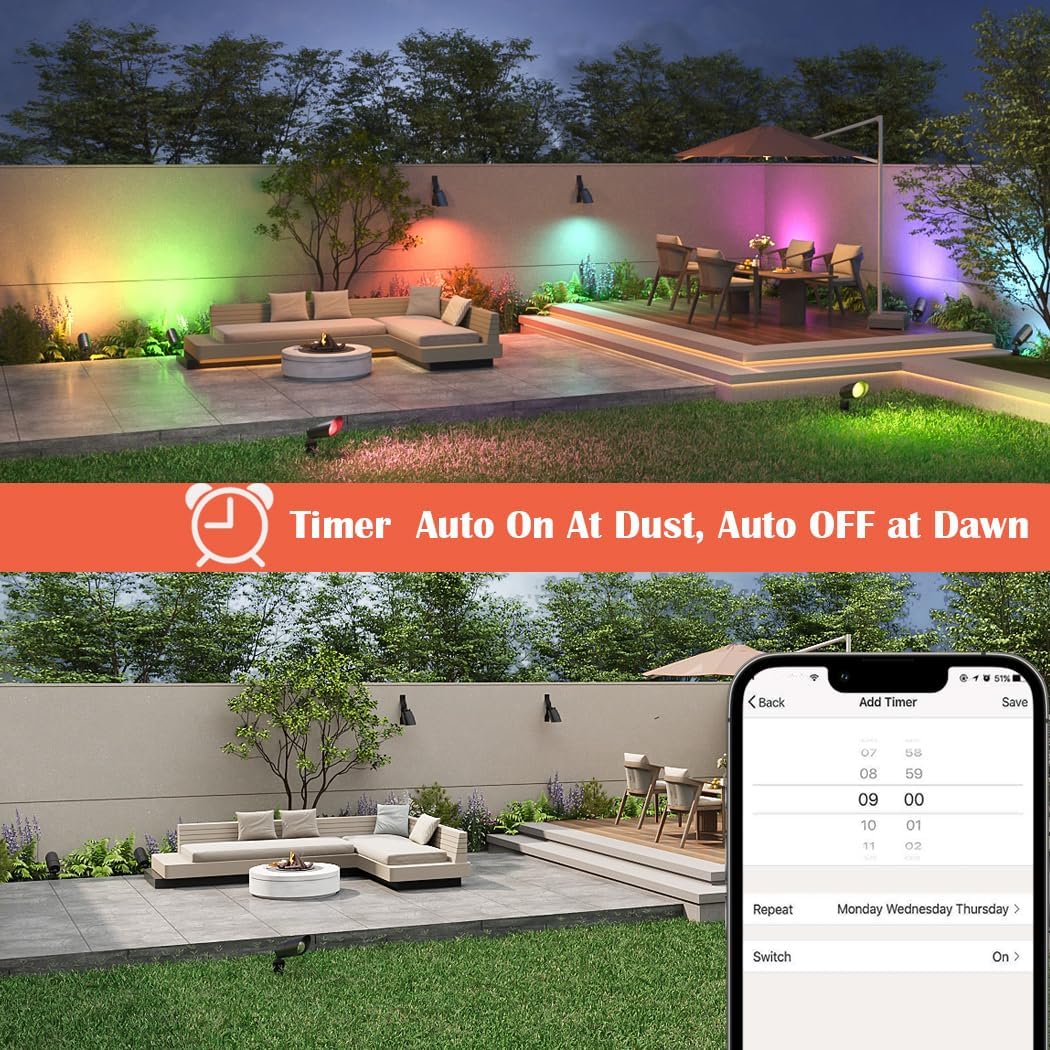 Landscape Spotlights Outdoor 12V Low Voltage with 5W Smart MR16 LED Bulbs,RGB Color Changing Tunable White IP65 Waterproof Directional Uplights for House Trees Yard Patio