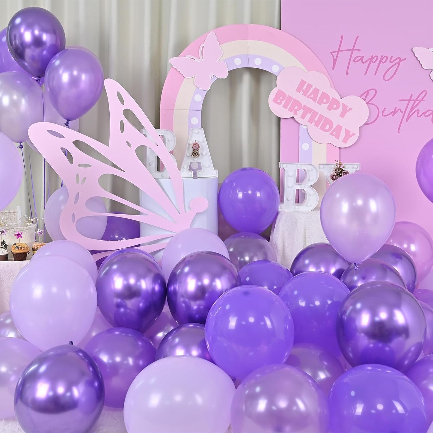 Togvu Purple Balloons, 60 Packs 12 Inch Metallic Chrome Pearl Macaron Light Different Shades Balloons for Girl Birthday, Wedding, Anniversary, Baby Shower, Princess Decoration QQ-5023