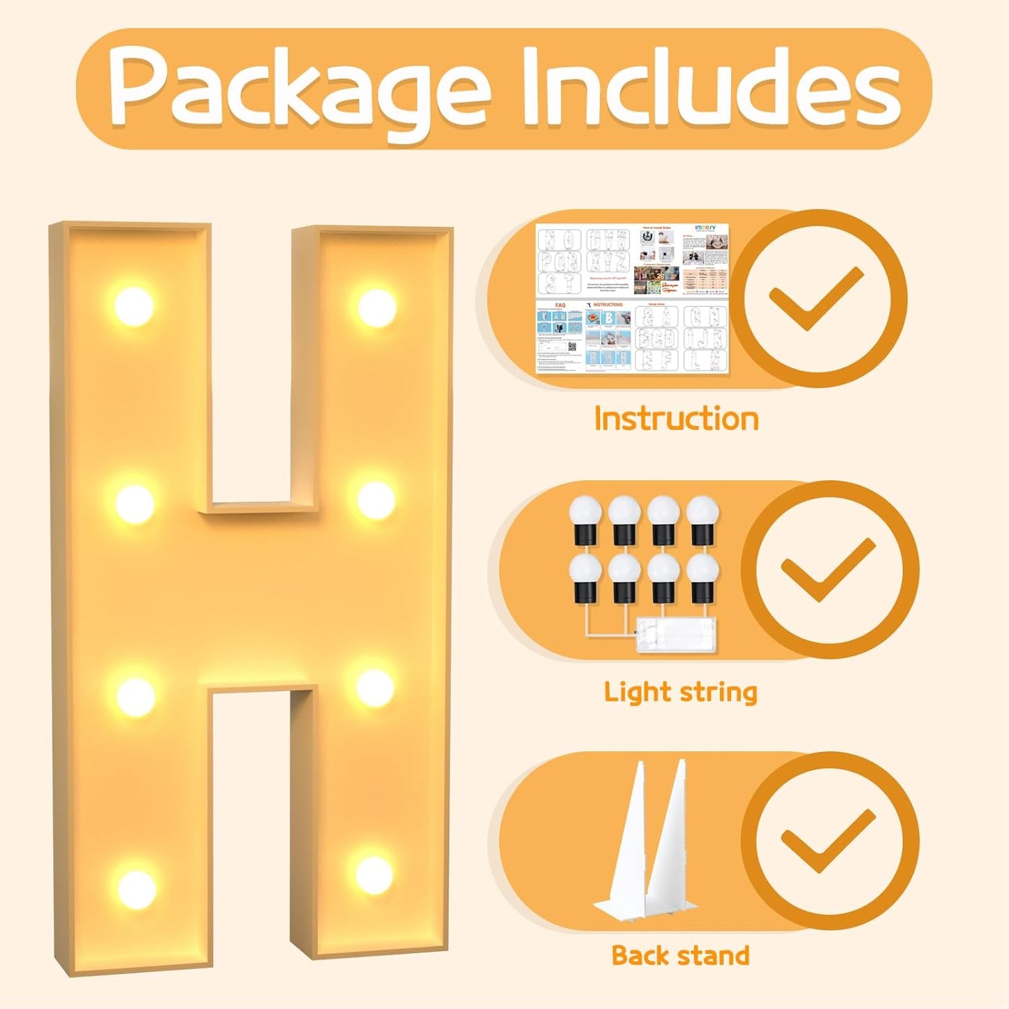 Marquee Letters 3 Feet Tall Large Light Up Letters H Happy Birthday Decorations Marry Me Engagement Party Decor Yellow Light Birthday Decorations Balloon Arch Kit Foam Sign H