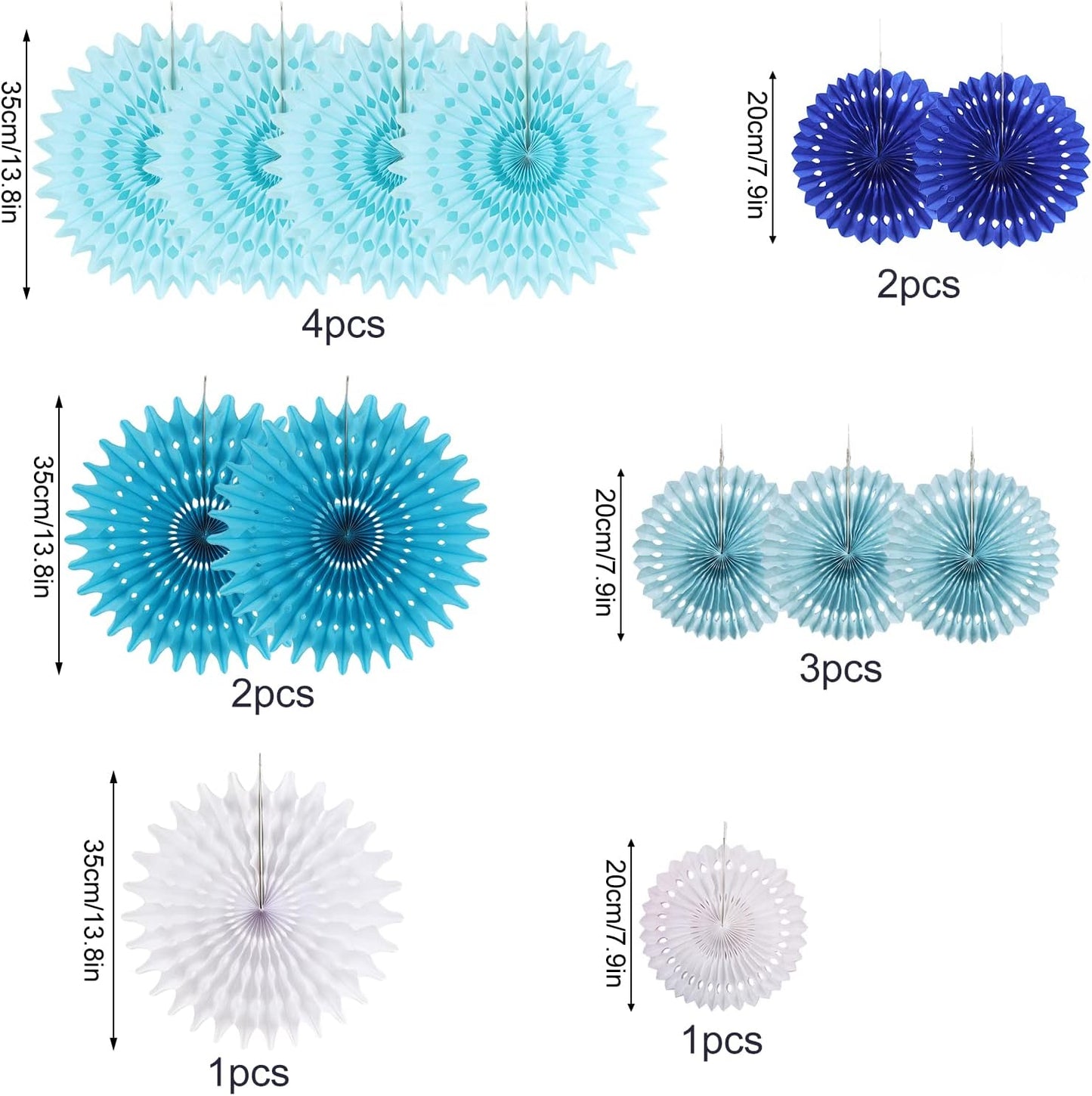 SUNBEAUTY Pack of 13 Blue White Hanging Honeycomb Paper Fans Party Decoration Kit for Baby Boy Shower 1st Birthday Navy Ocean Wedding Under The Sea Theme Photo Booth Backdrops Paper Party Supplies