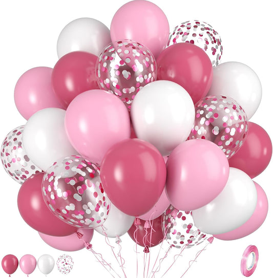 Hot Pink White Balloons, Pink White Balloons, Pink and Silver Confetti Balloon for Woman Birthday Girls Baby Shower Party Wedding Graduation Bridal Shower Decorations