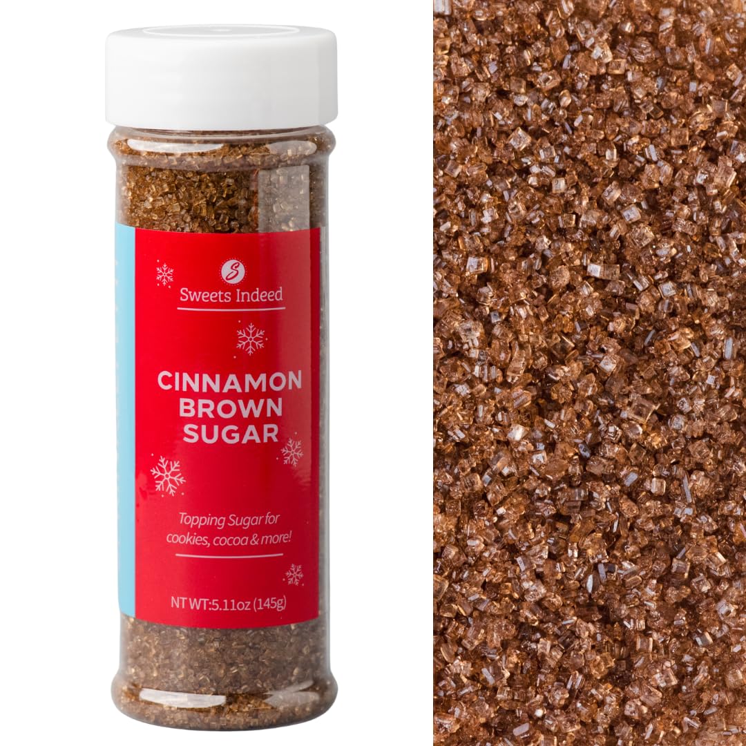 Sweets Indeed Cinnamon Brown Sugar Topping – 5.11 oz Jar | Holiday Baking & Drink Garnish | Edible Sugar for Cookies, Cupcakes, Cocoa, Coffee, Cocktails & Desserts