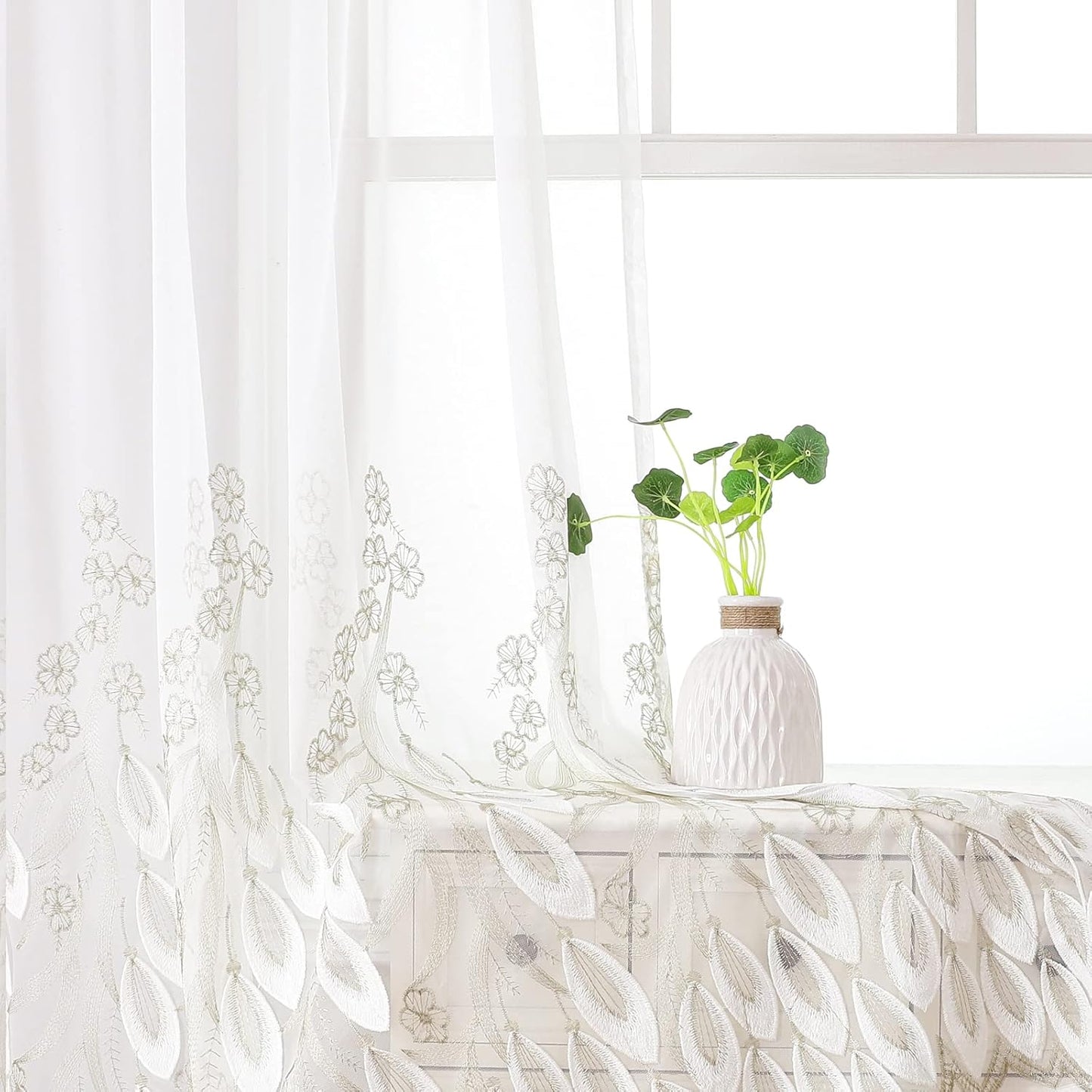 VISIONTEX White Sheer Voile Curtains, Decorative White Embossed Drip Rod Pocket Window Drapes for Home Kitchen, Living Room and Bedroom 54 x 84 Inch, Set of 2 Curtain Panels