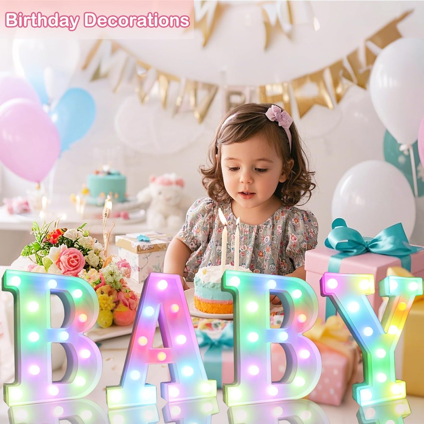 Light Up Colorful LED Marquee Letter lights, 18 Colors Changing Alphabet Letters Sign with Remote Timer for Night Light Girls Bedroom Wedding Birthday Party Lamp Christmas Home Bar Decor- Colorful B