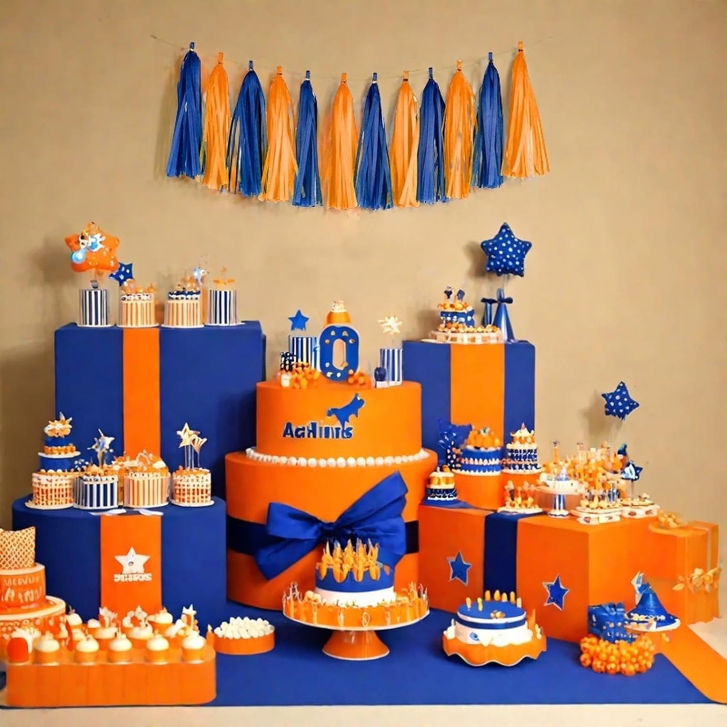 Orange and Blue Tassel Garland Banner Paper Tassels for Party Decorations,Pack of 20