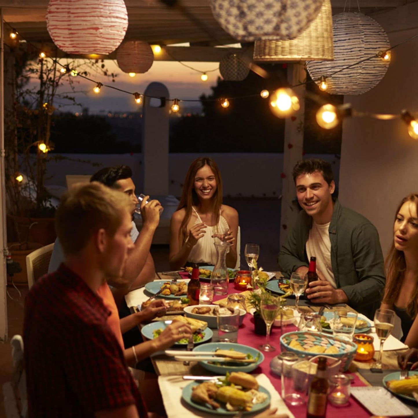 Outdoor String Lights Waterproof, 100FT LED Patio Lights with 53 Shatterproof G40 Globe Bulb(3 Spare), Connectable Dimmable Outside Hanging Lights for Backyard Porch Balcony Gazebo (2x50FT)