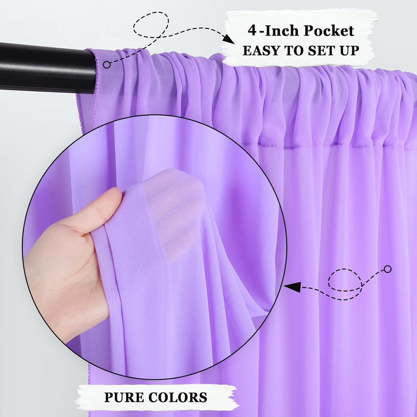 DUOBAO Lavender 5x20ft Chiffon Drapes | Elegant Sheer Wedding Backdrop Curtains | Perfect for Tent, Banquet Hall, and Photography