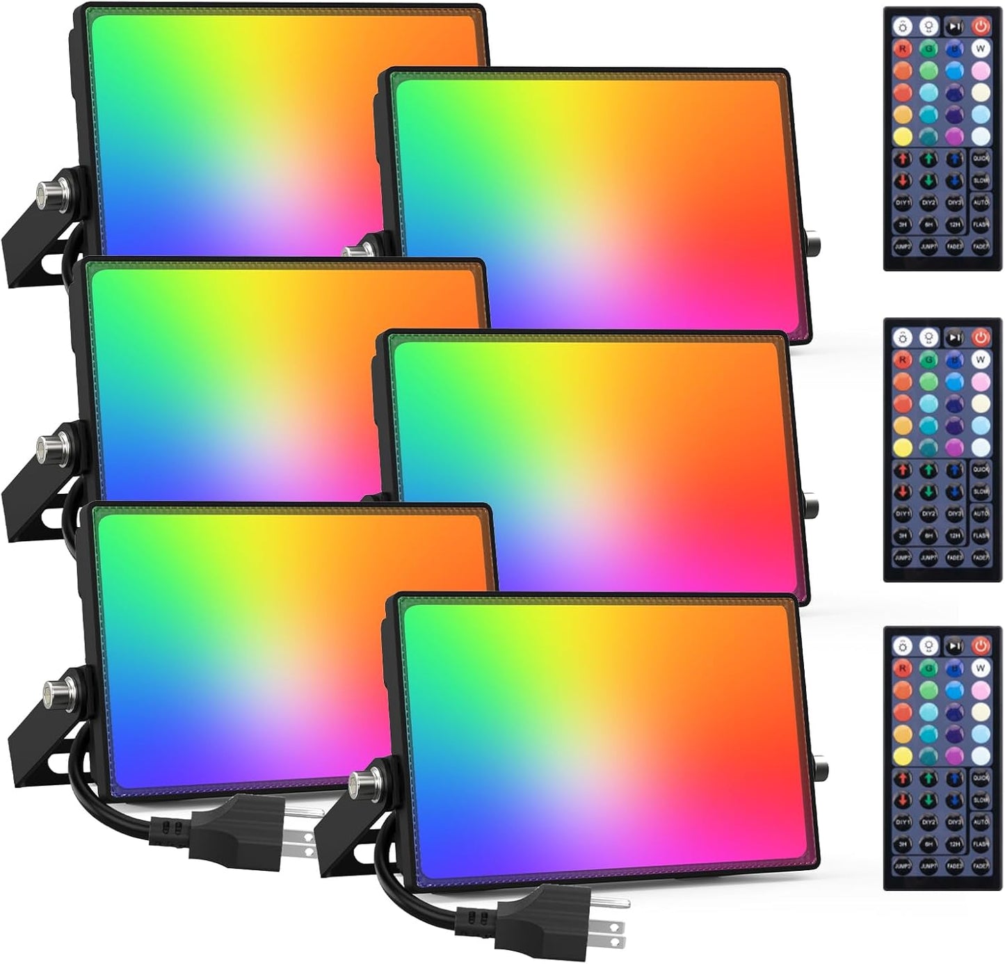 Onforu 6 Pack RGBW LED Flood Light Outdoor, 100W Color Changing 2700K Warm White Upights with Remote, IP66 Stage Lighting, Landscape Spotlights, Uplighting Indoor Floor Lighs for Christmas