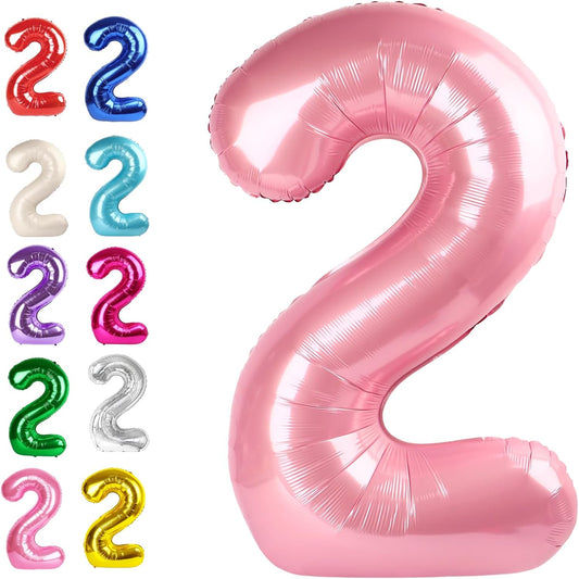 Big 40 Inch Pearlescent Pink 2 Number Balloon Birthday Decoration, Pearl Pink Number 2 Helium Balloons 12 20 22 23 24 26 28 32 42 Celebration, Boy Girl Baby Anniversary Party Graduations Supplies