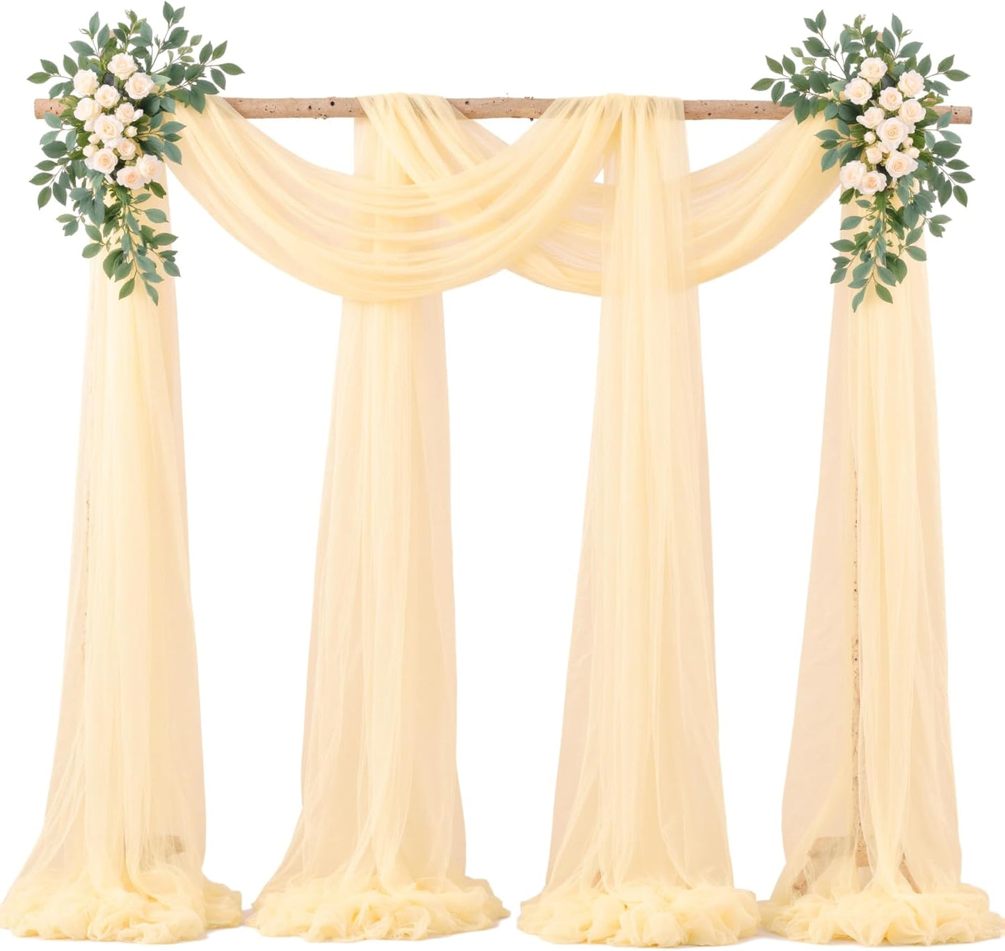 Champagne Arch Draping Fabric for Wedding, 2 Panels 60" x 26Ft Chiffon Drapery Fabric Drapes Backdrop for Wedding Ceremony Baby Shower Bridal Shower Decoration
