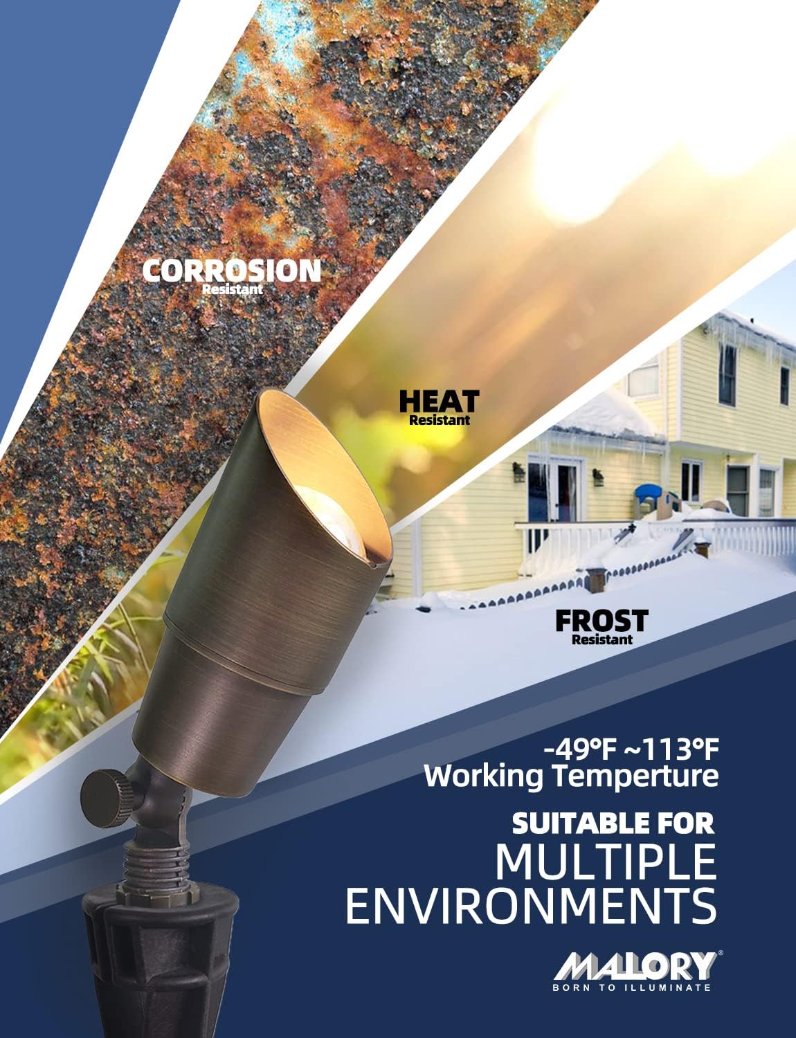 MALORY Brass Landscape Spotlight 4-Pack with Bulb(S01), Low Voltage 12V AC/DC LED Outdoor Landscape Lighting,PVC Ground Stake and Wire Connector Included, Garden Patio Trees Spot Uplight