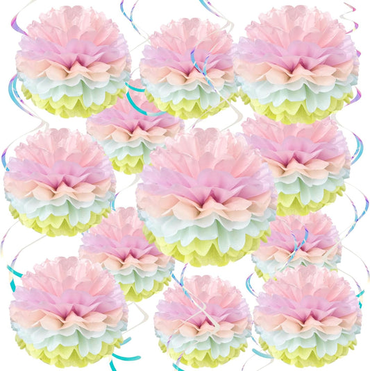 Pastel Paper Pom Poms Hanging Tissue Paper Flowers Pastel Birthday Party Decorations Tissue Flowers for Girl's Baby Shower Easter Mermaids Unicorn Themed Birthday