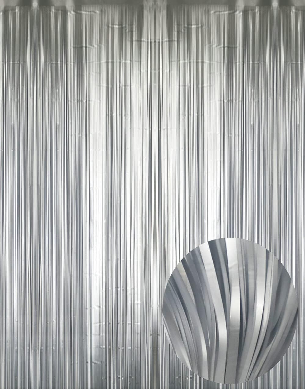 GOER 3.2 ft x 9.8 ft Metallic Tinsel Foil Fringe Curtains Party Photo Backdrop Party Streamers for Birthday,Graduation,New Year Eve Decorations Wedding Decor (3 Pcs,Matte Silver,Thick Material)