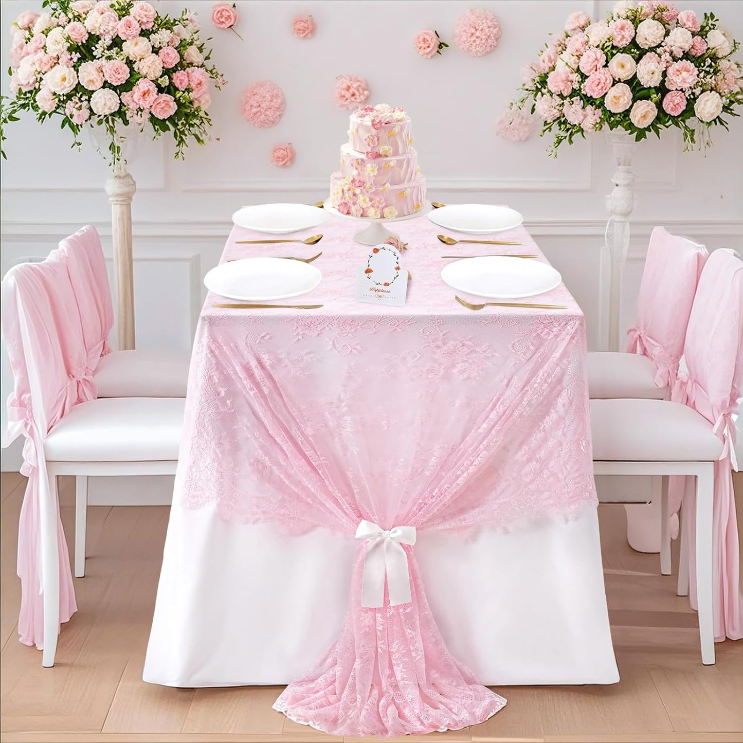 LuoluoHouse Pink Lace Table Cloth 60x120inch Tablecloth for Decorations Wedding Bridal Baby Shower Indoor Outdoor Event