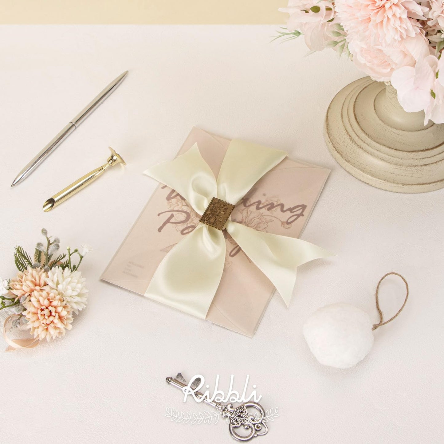 Ribbli Ivory Double Faced Satin Ribbon, 2” x Continuous 10 Yards,Use for Bows Bouquet,Gift Wrapping,Floral Arrangement,Wedding Decoration