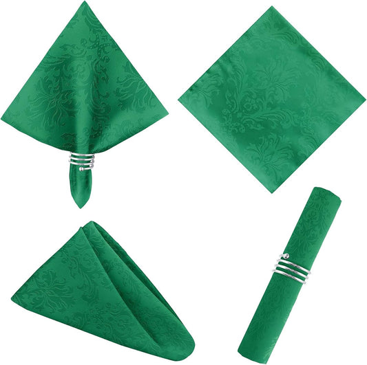 SASTYBALE Jacquard Square Napkin, Damask Wrinkle Resistant Soft Polyester Napkins, Fabric Cloth Dinner Napkins for Wedding, Winter, Holiday, Parties, Set of 4 (Dark Green, 20X20 Napkin)