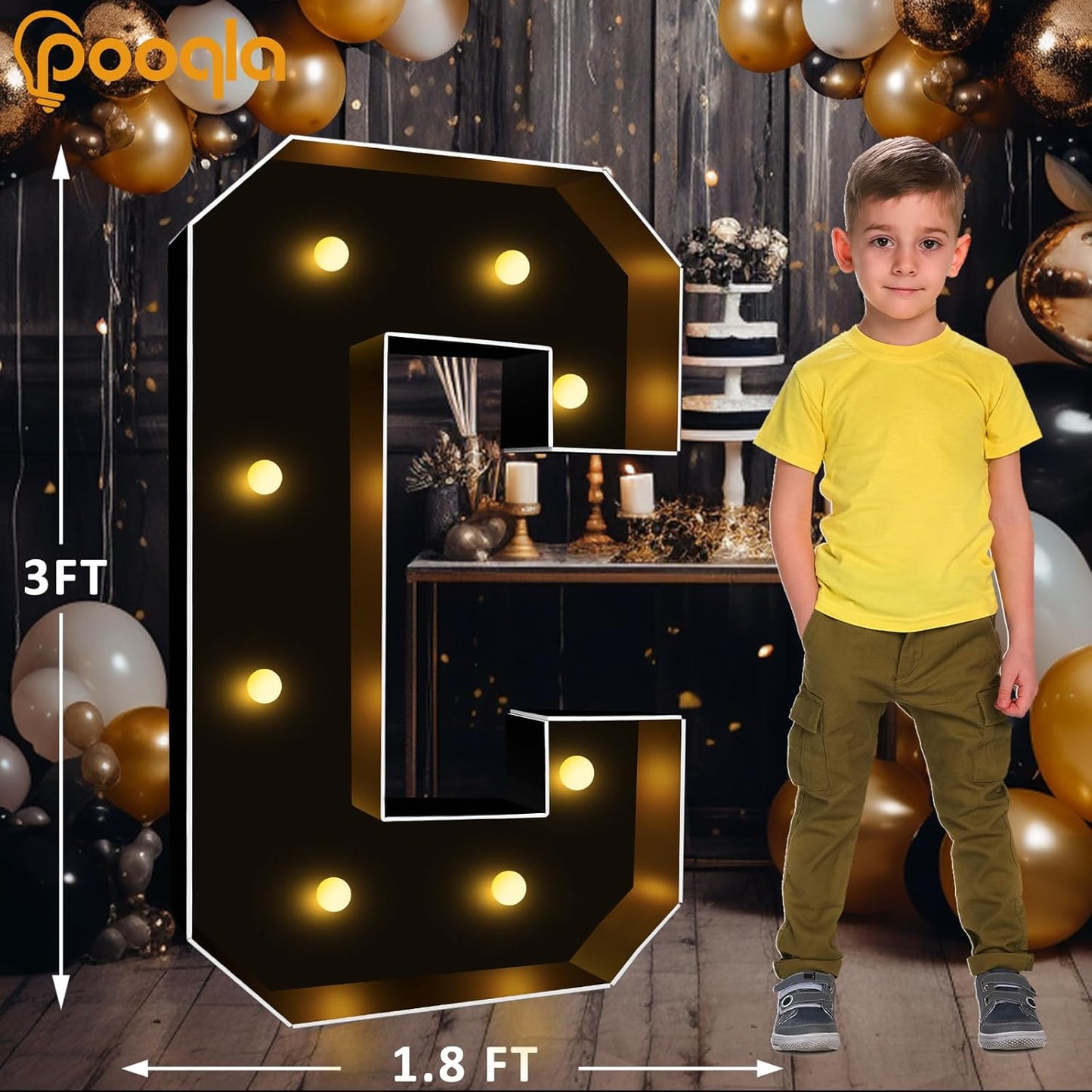 Pooqla 3FT Marquee Light Up Letters, Black LED Party Decor Large Marquee Letters 3 Feet Tall, Giant Mosaic Letter for Birthday Graduation Anniversary Wedding Decoration, Letter C