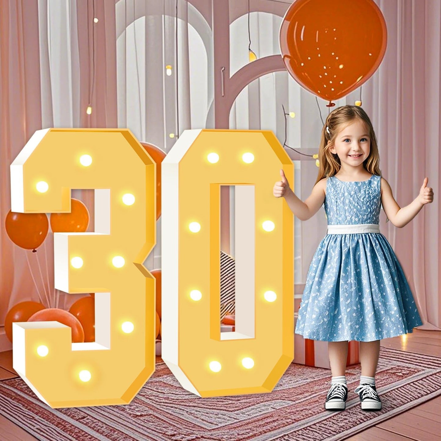 3FT Marquee Numbers 30, Large Light Up Numbers 30th Birthday Decorations for Her Him, Cardboard Numbers for Women Men Anniversary Party Decor Backdrop, DIY Foam Board Mosaic Number Sign