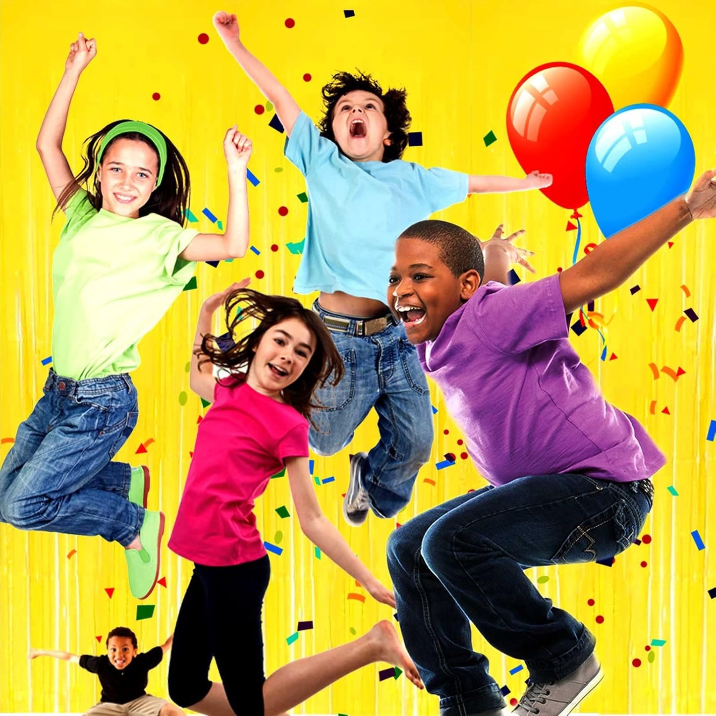 4 Pack Macaron Yellow Foil Fringe Curtain Backdrop, 3.28Ft x 8.2Ft Metallic Tinsel Foil Fringe Streamer Curtains for Photo Booth, Birthday, Wedding, New Year’s, Christmas Decoration Party Supplies