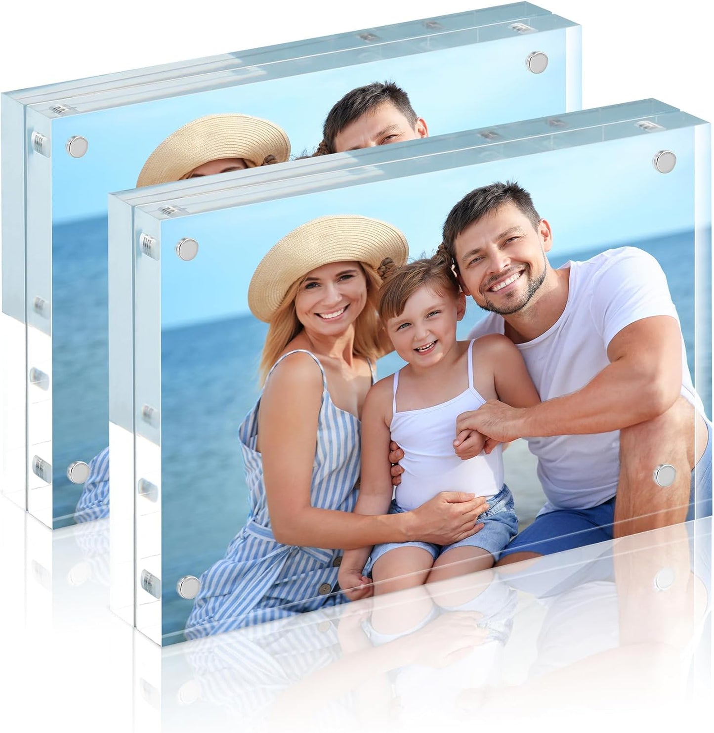 HOUSE DAY Acrylic Picture Frames 4x6, 2 Pack Magnetic 4 x 6 Picture Frame, Double Sided Clear 4x6 Photo Frame with Microfiber Cloth, Frameless FreeStanding 4x6 Frame Gift for Desktop Display
