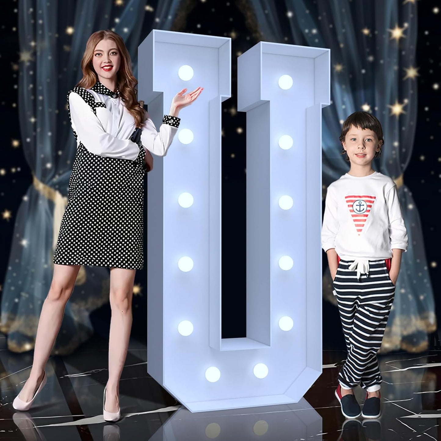 4FT Marquee Light Up Letters U – Cool White LED, Easy to Assemble Foam Board with Back Support, Large Marquee Light Up Letters for Birthday, Wedding, Party, Anniversary, Baby Shower Decor