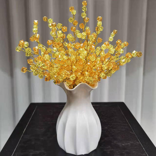 16PCS Crystal Artificial Flowers Bouquets Handmade Acrylic Flower Branches Fake Beaded Baby Breath Floral Crafts for Wedding Party Home Decor