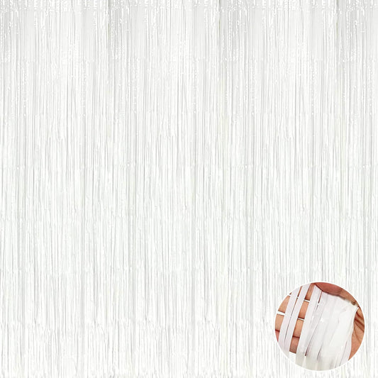 4 Pack White Foil Fringe Curtain Backdrop, 3.3Ft x 9.8Ft Metallic Tinsel Streamers Curtains for Photo Booth, Wedding, Thanksgiving, Birthday, Christmas Party Decoration, One Size