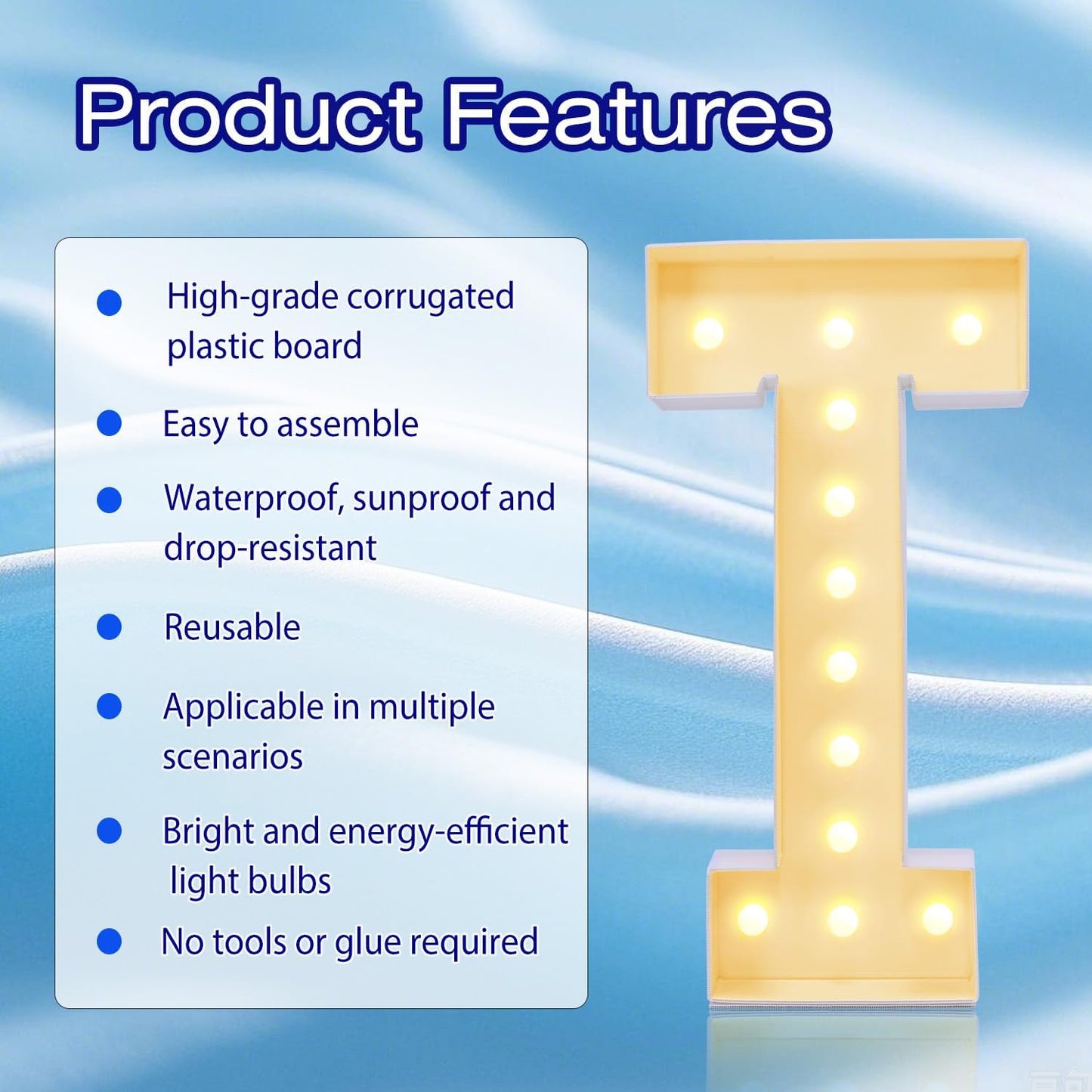 4FT Marquee Plastic Letters T - Light up Letters T Are Made from Corrugated Plastic Board - Quick Assembly Without Tools, Disassembled Components Can Be Used for Garage Sale Signs, Yard Sale Signs