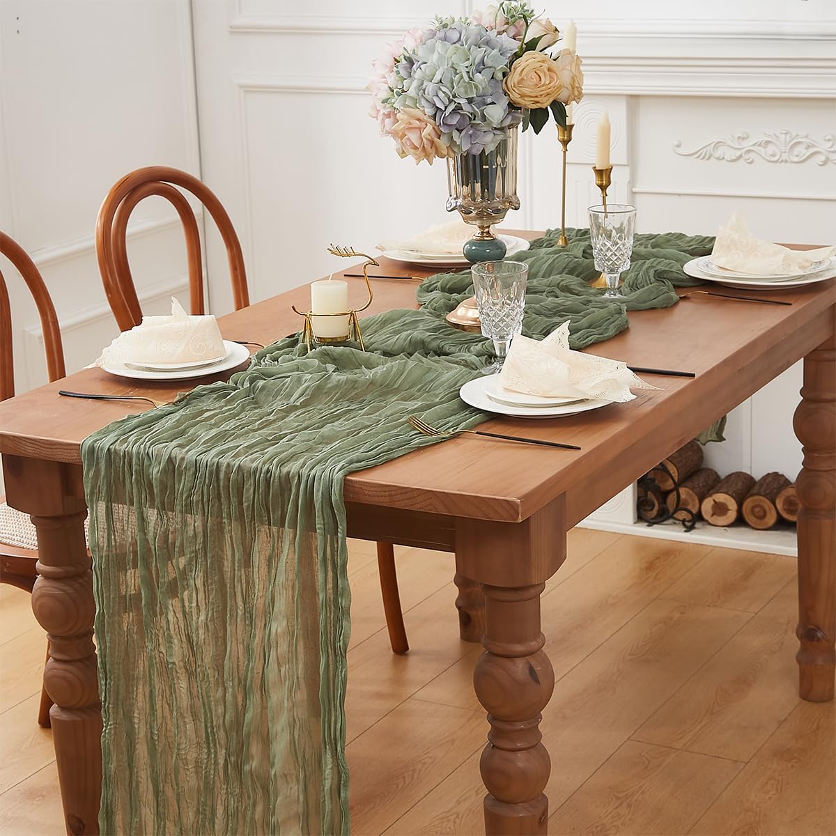 Sage Green 1 Pack Cheesecloth Table Runner 120 Inch 10 FT Boho Rustic Gauze for Wedding Baby Shower Party Farmhouse Summer Home Decor Washable
